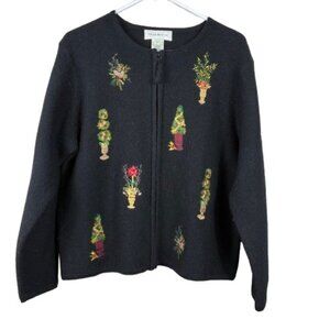 VTG Y2k Susan Bristol 2001 Embroidered Holiday Cardigan Sz Large  Cottagecore